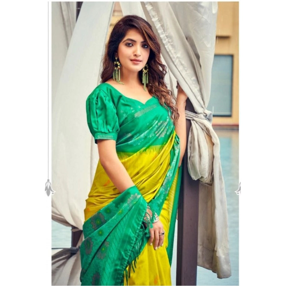 Ranili Cotton Blend Printed Saree With Unstitched Blouse