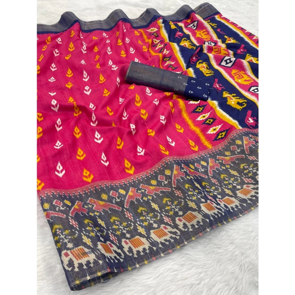 Ranili Silk Blend Printed Saree With Unstitched Blouse