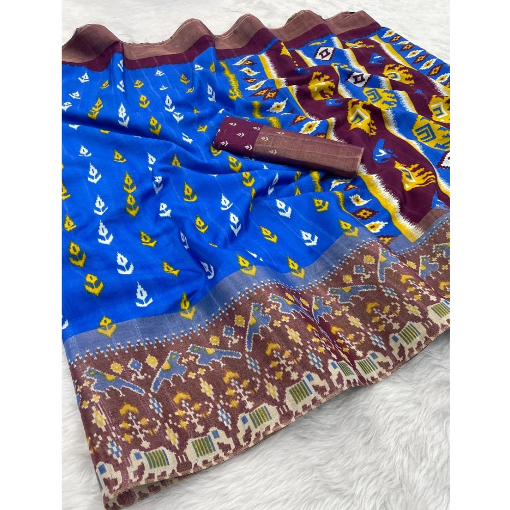 Ranili Silk Blend Printed Saree With Unstitched Blouse