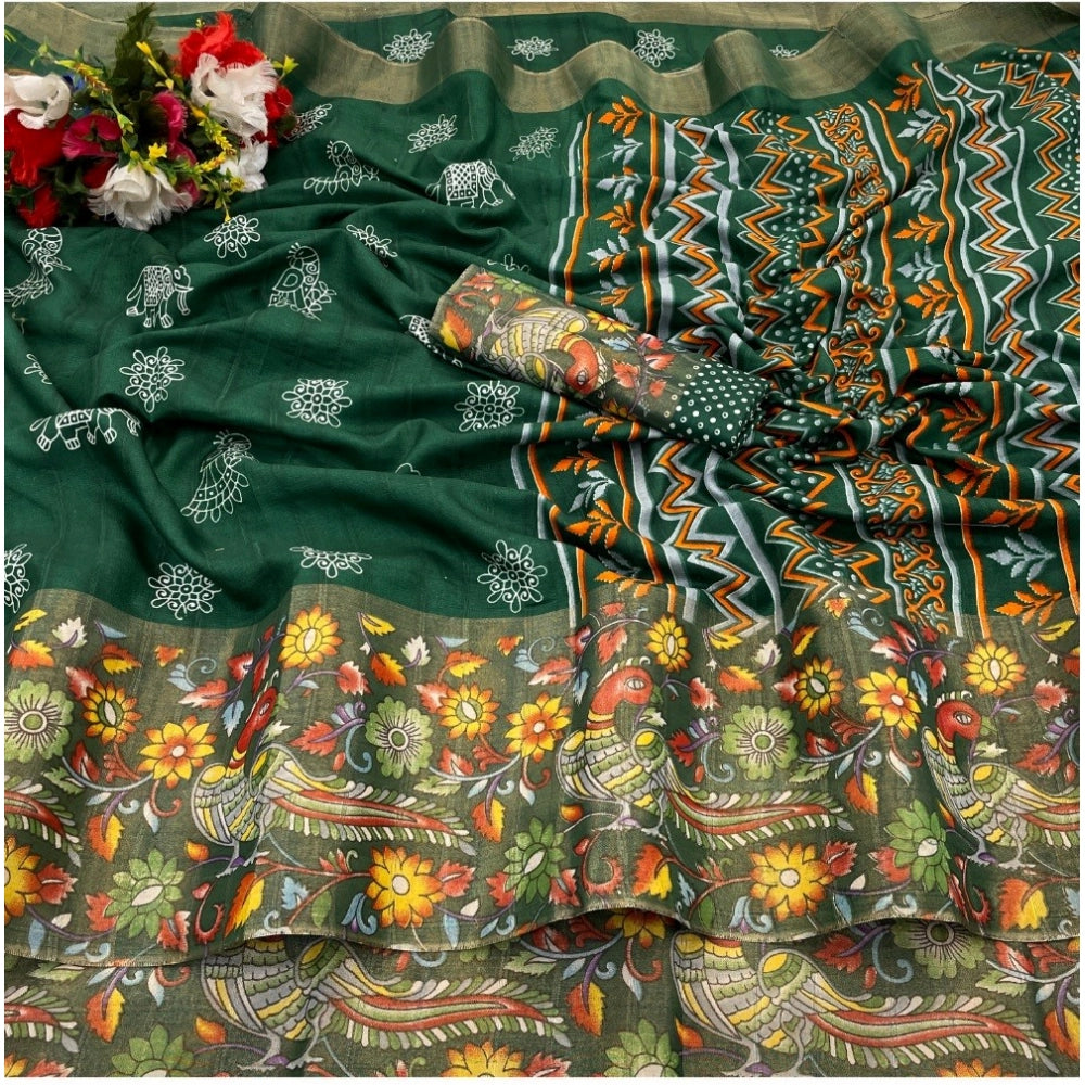 Ranili Silk Blend Printed Saree With Unstitched Blouse