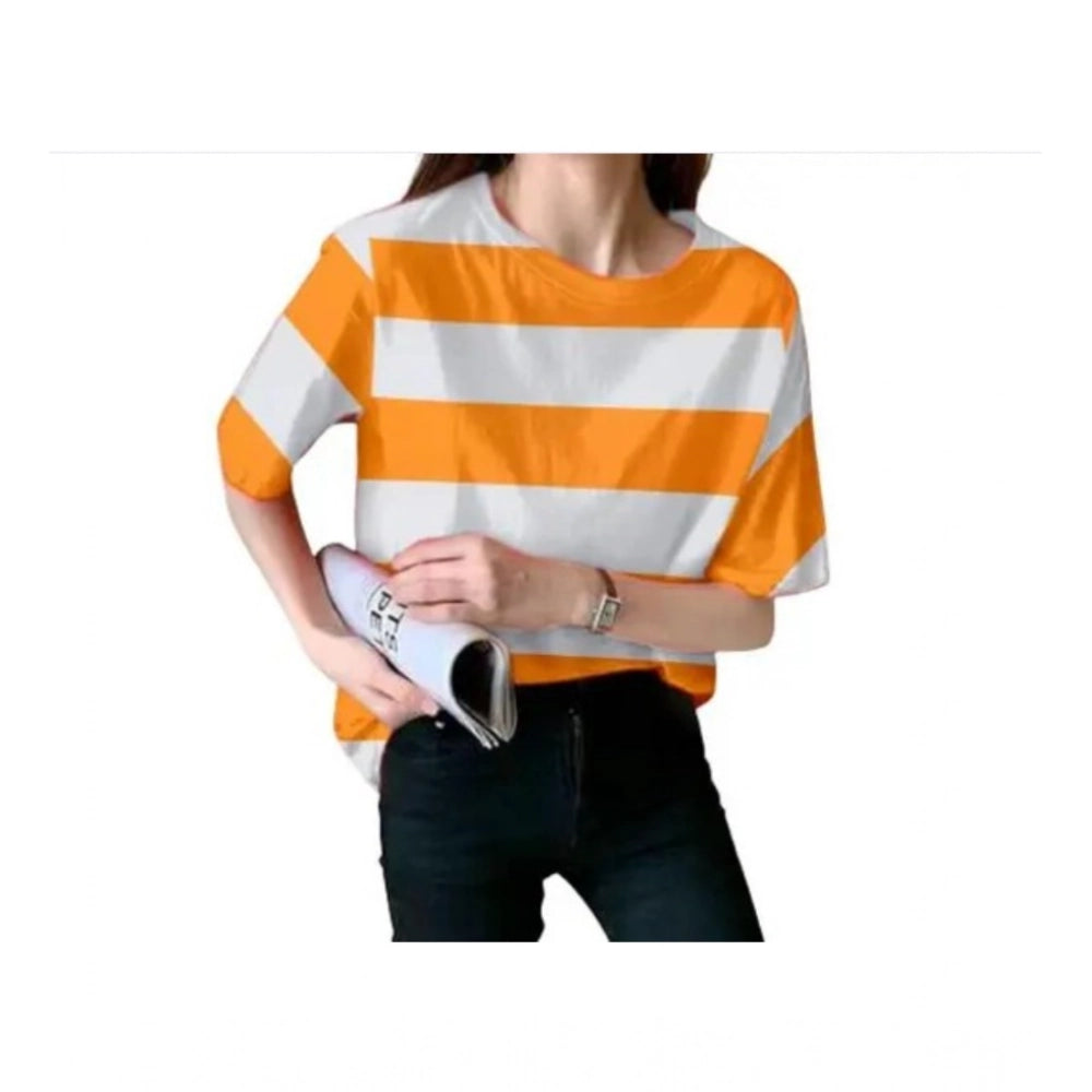 Ranili Lycra Striped Round Neck Short Sleeve T-shirt