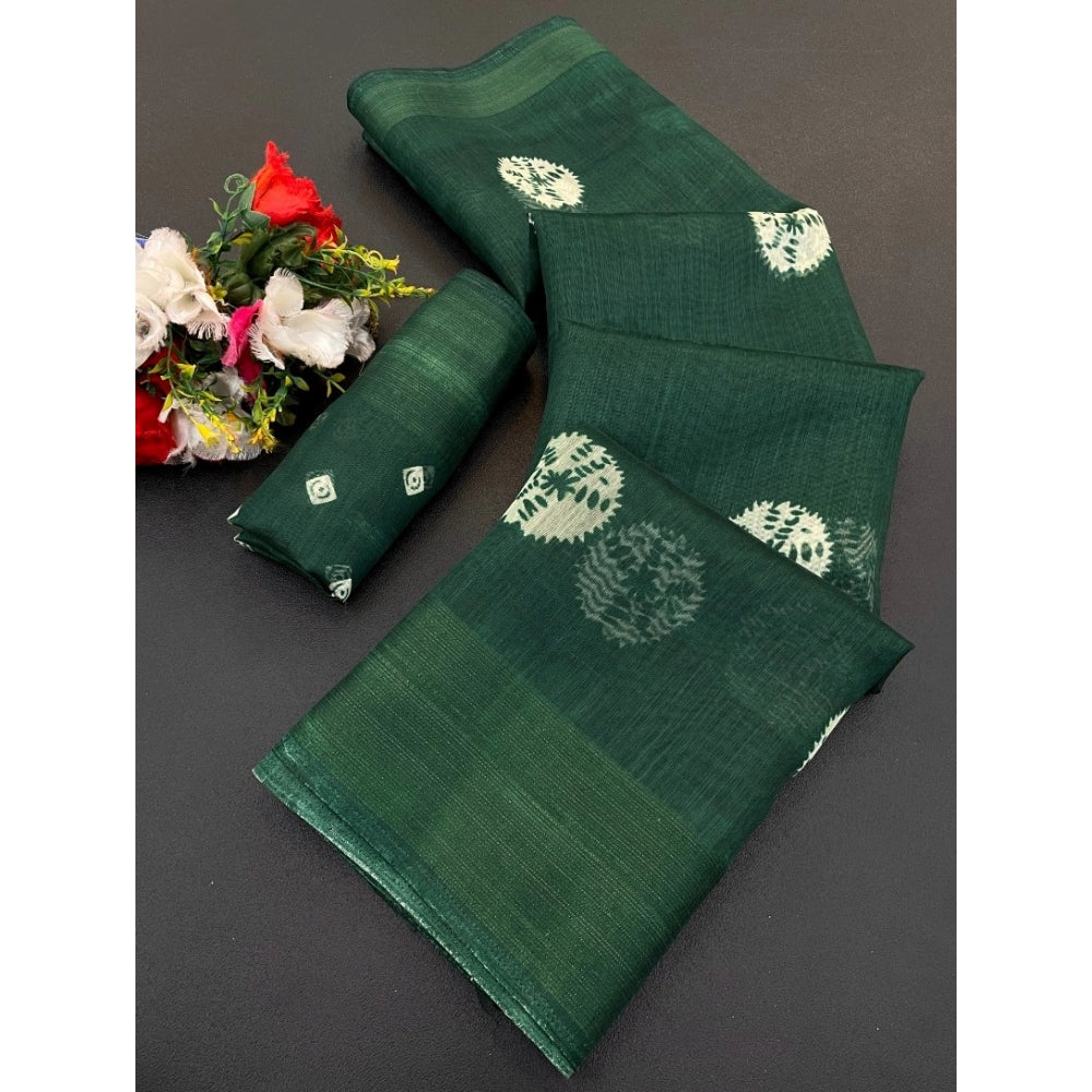 Ranili Cotton Blend Printed Saree With Unstitched Blouse