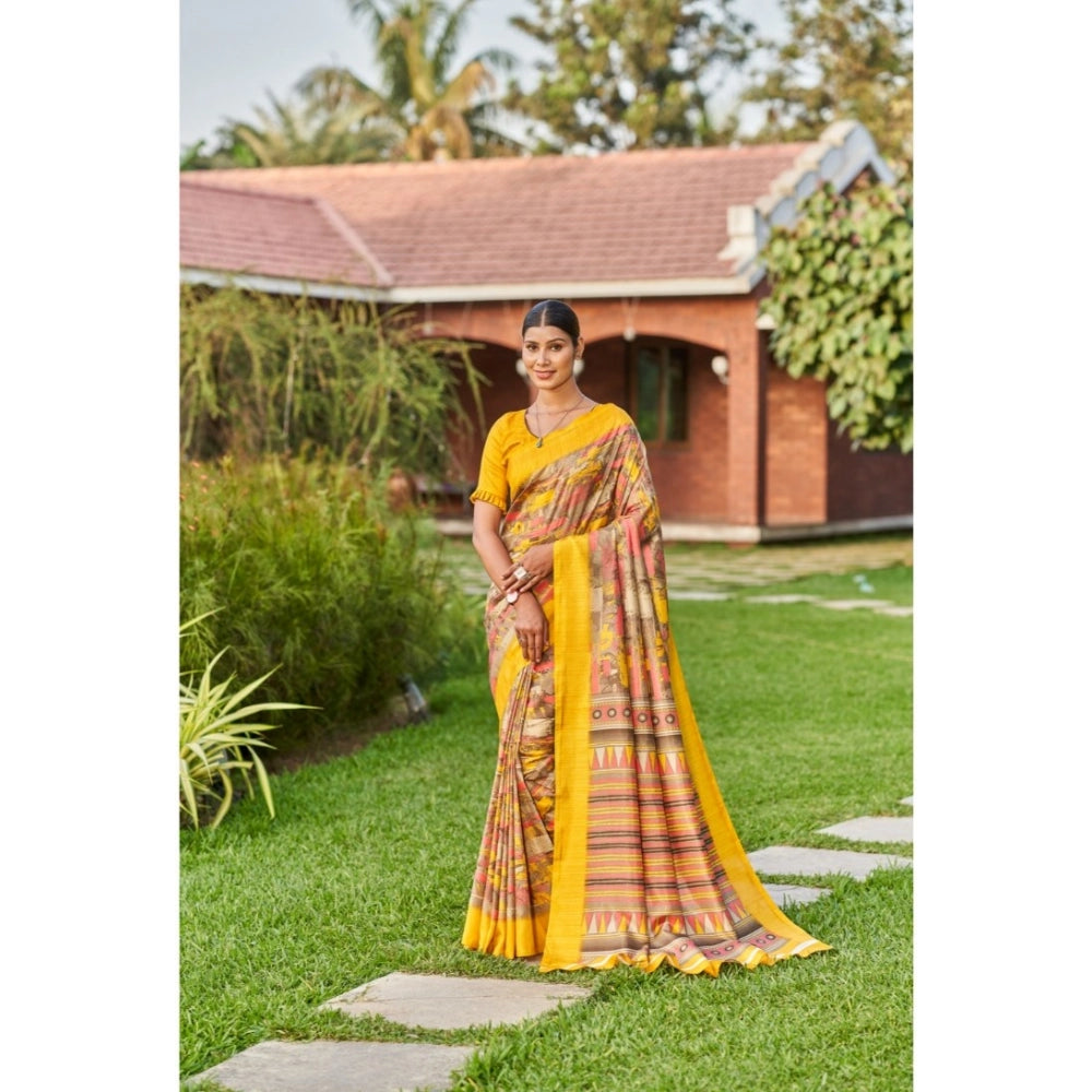 Ranili Crepe Printed Saree With Unstitched Blouse