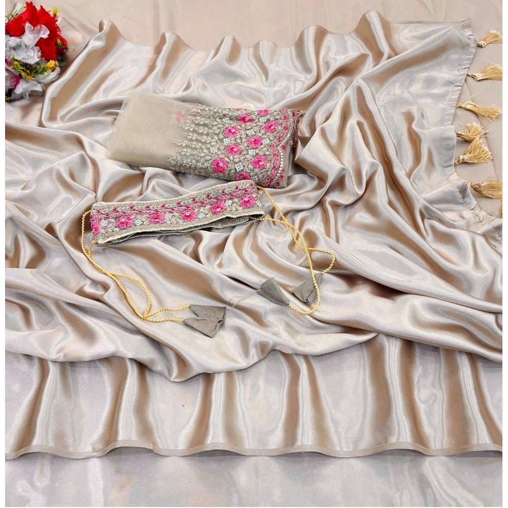 Ranili Satin Solid Saree With Unstitched Blouse