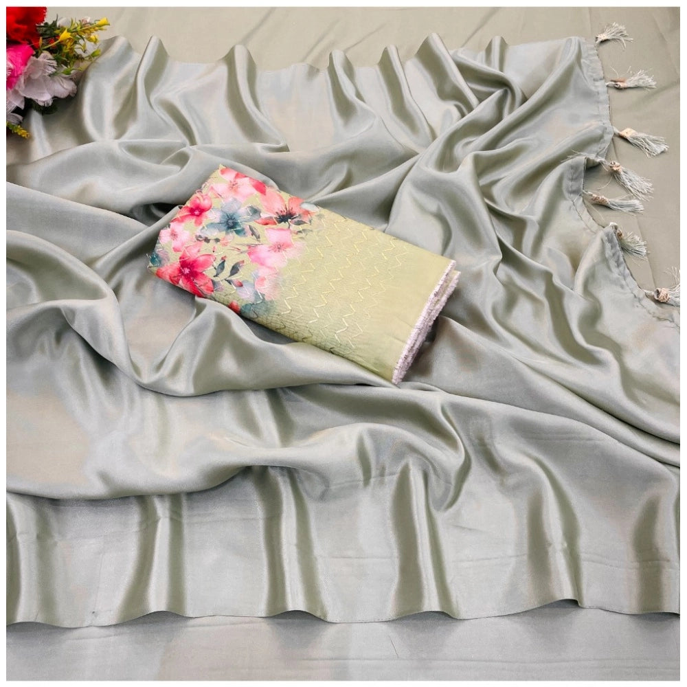Ranili Satin Solid Saree With Unstitched Blouse
