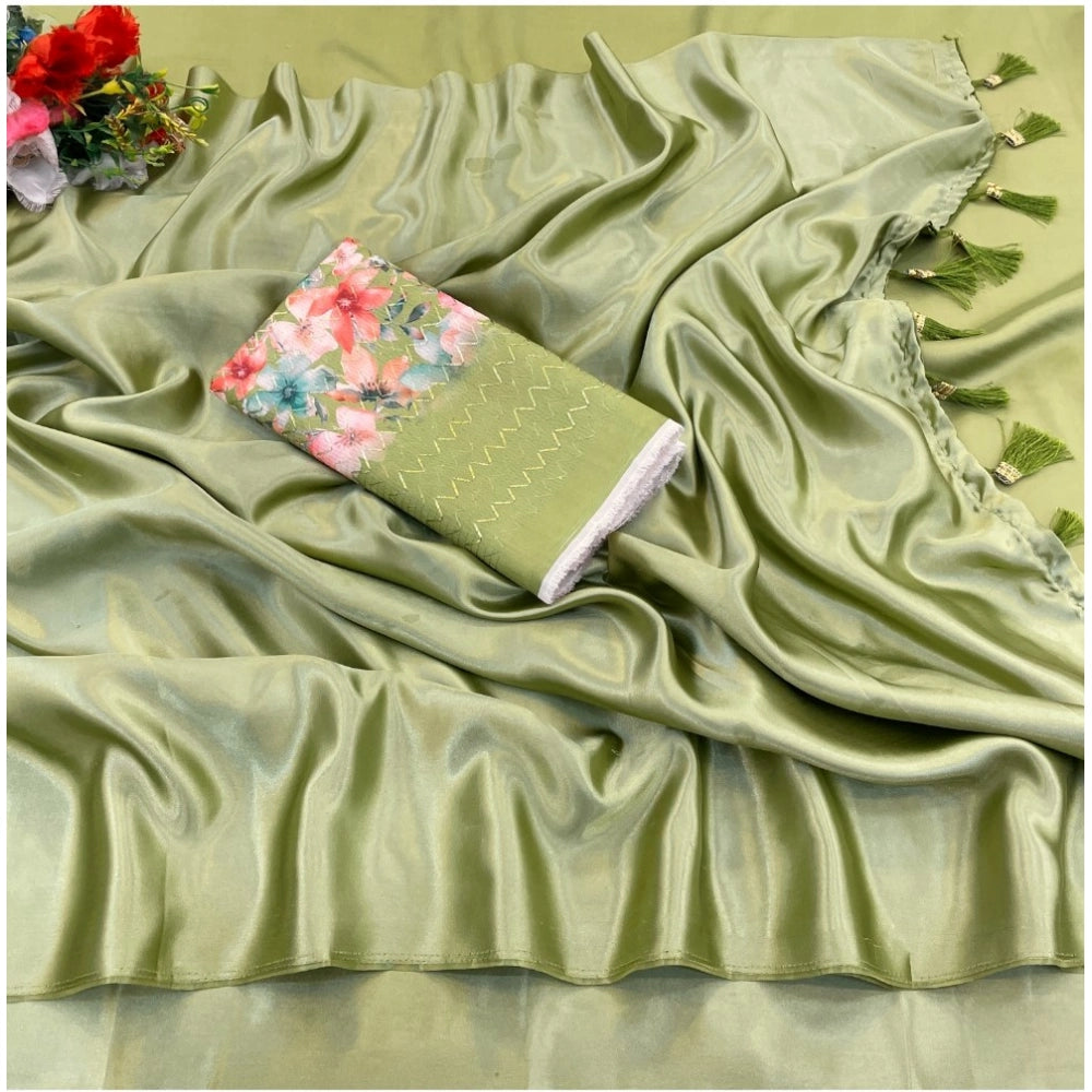 Ranili Satin Solid Saree With Unstitched Blouse
