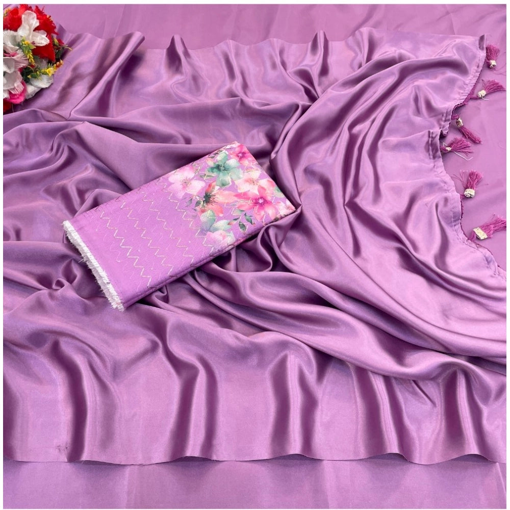Ranili Satin Solid Saree With Unstitched Blouse