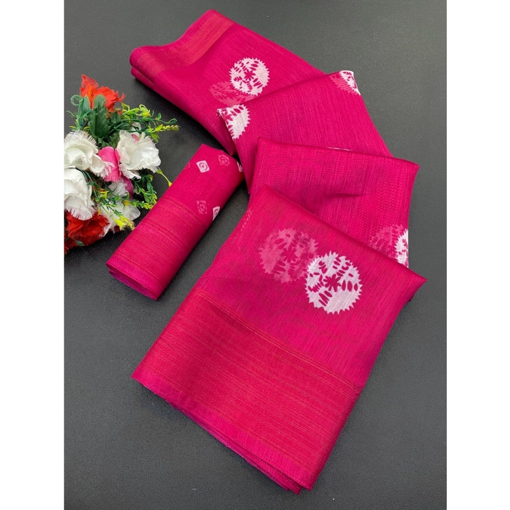 Ranili Cotton Blend Printed Saree With Unstitched Blouse