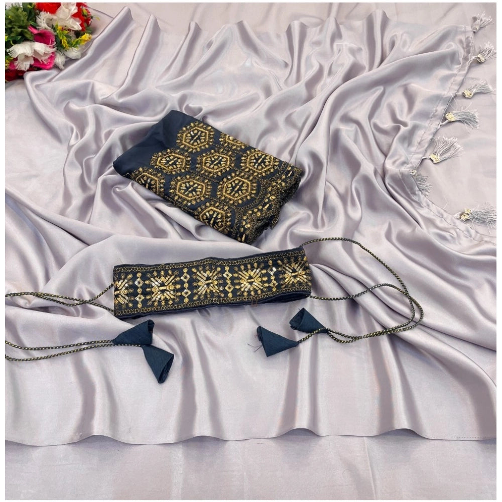 Ranili Satin Solid Saree With Unstitched Blouse