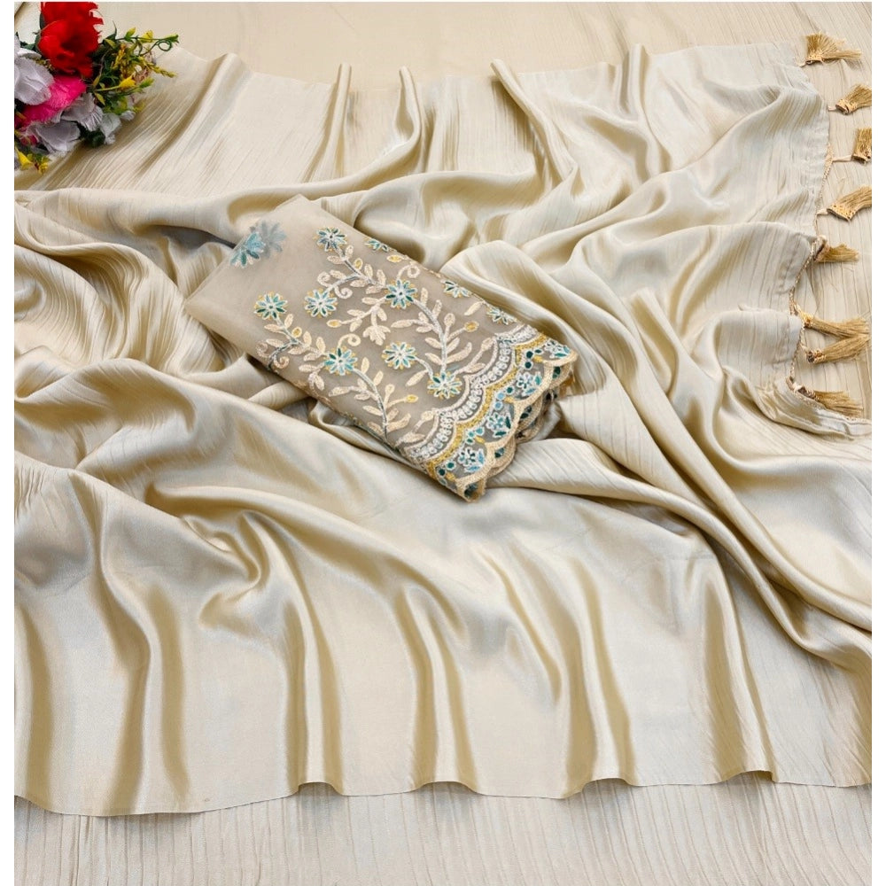 Ranili Satin Solid Saree With Unstitched Blouse
