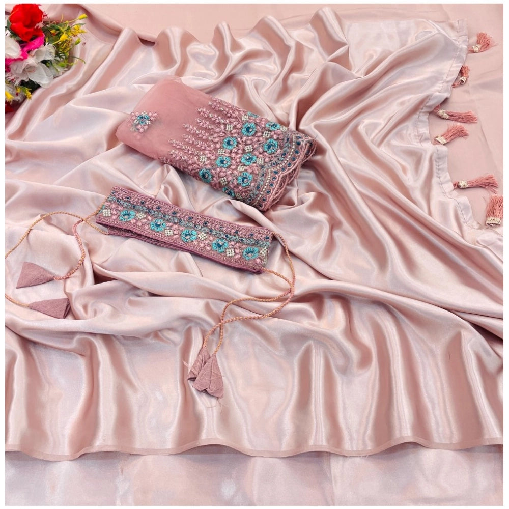 Ranili Satin Solid Saree With Unstitched Blouse