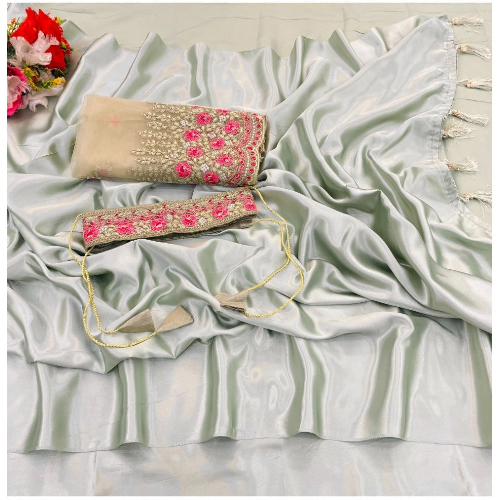 Ranili Satin Solid Saree With Unstitched Blouse
