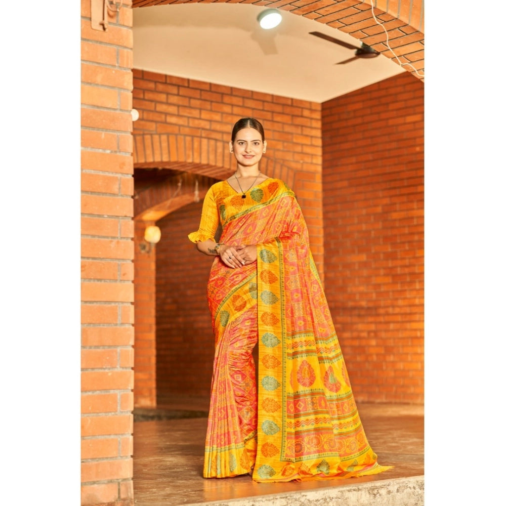 Ranili Crepe Printed Saree With Unstitched Blouse
