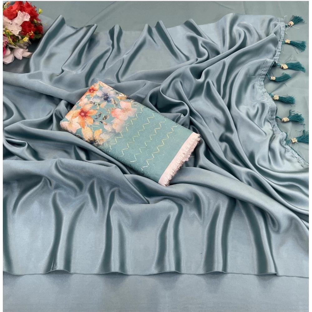 Ranili Satin Solid Saree With Unstitched Blouse