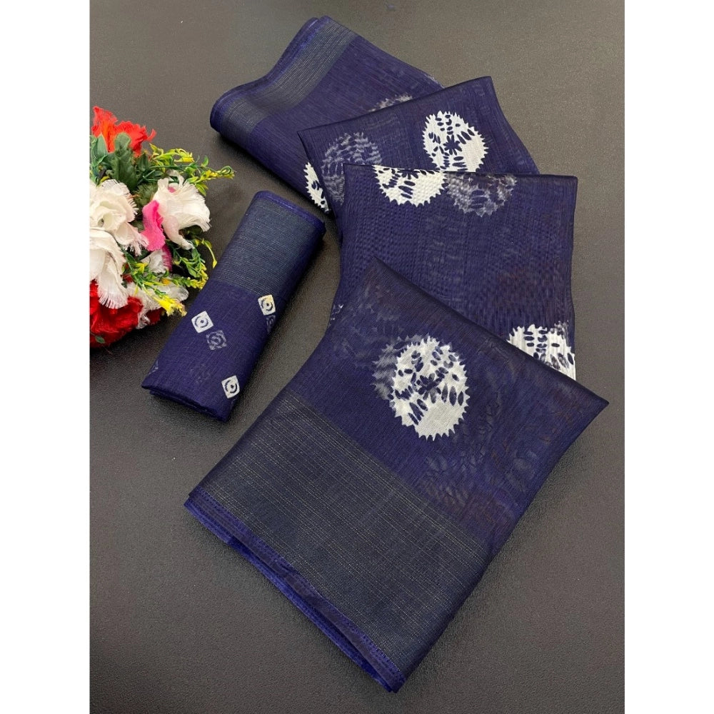 Ranili Cotton Blend Printed Saree With Unstitched Blouse