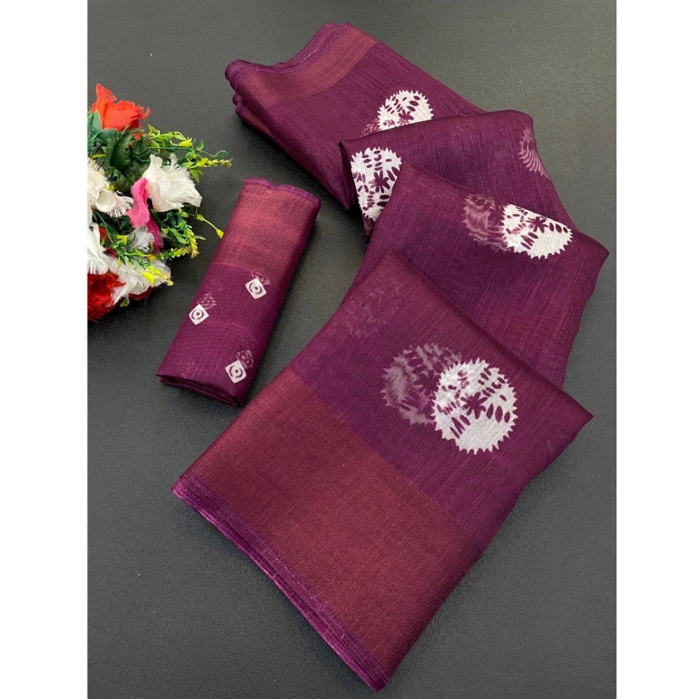 Ranili Cotton Blend Printed Saree With Unstitched Blouse