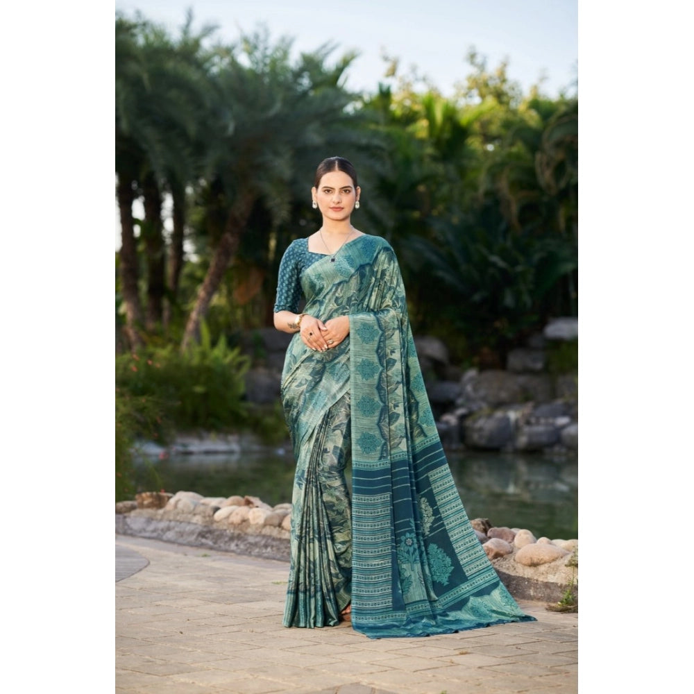 Ranili Crepe Printed Saree With Unstitched Blouse