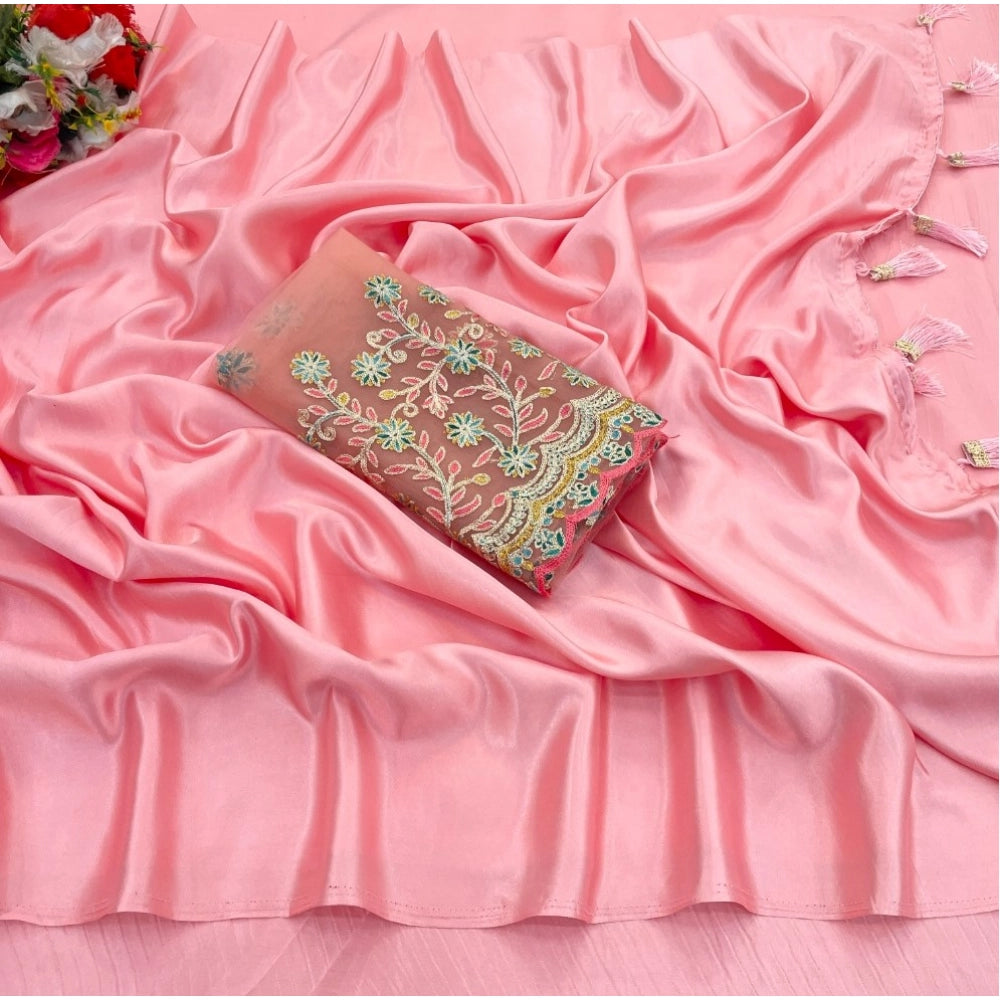Ranili Satin Solid Saree With Unstitched Blouse