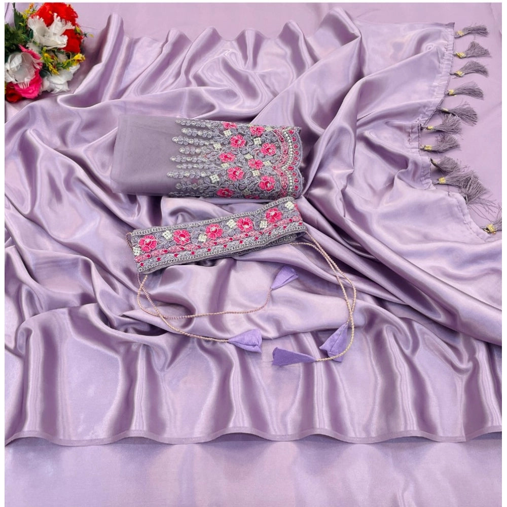 Ranili Satin Solid Saree With Unstitched Blouse