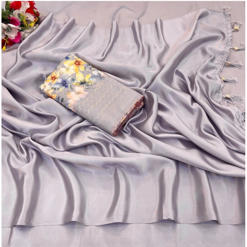 Ranili Satin Solid Saree With Unstitched Blouse