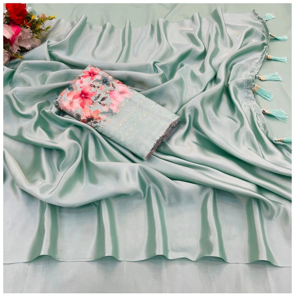 Ranili Satin Solid Saree With Unstitched Blouse