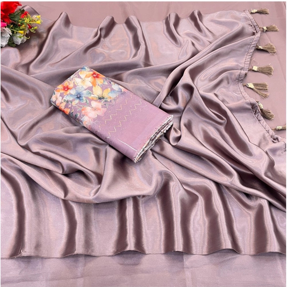 Ranili Satin Solid Saree With Unstitched Blouse