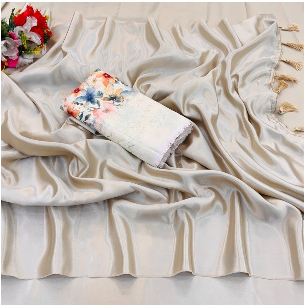 Ranili Satin Solid Saree With Unstitched Blouse