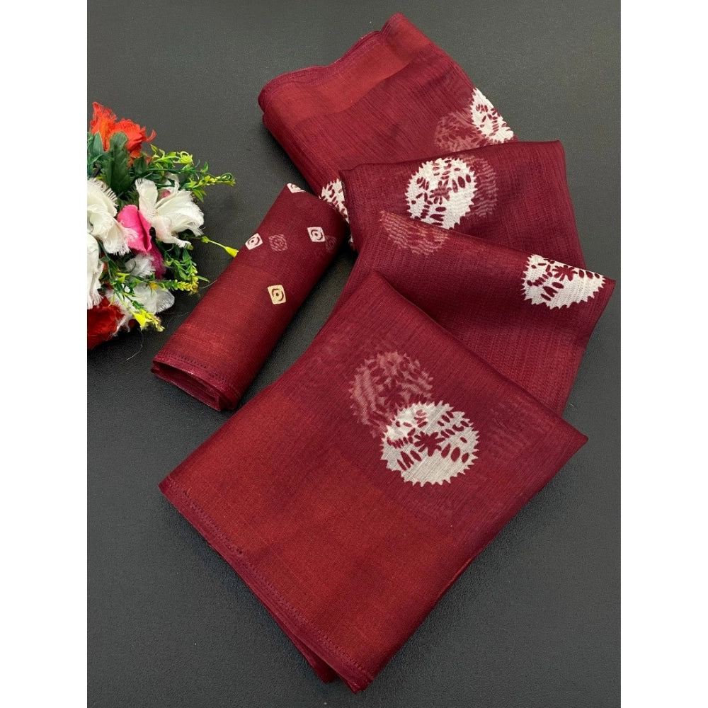 Ranili Cotton Blend Printed Saree With Unstitched Blouse