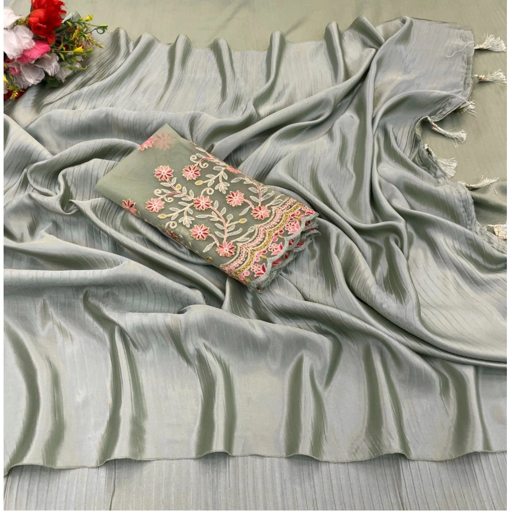 Ranili Satin Solid Saree With Unstitched Blouse