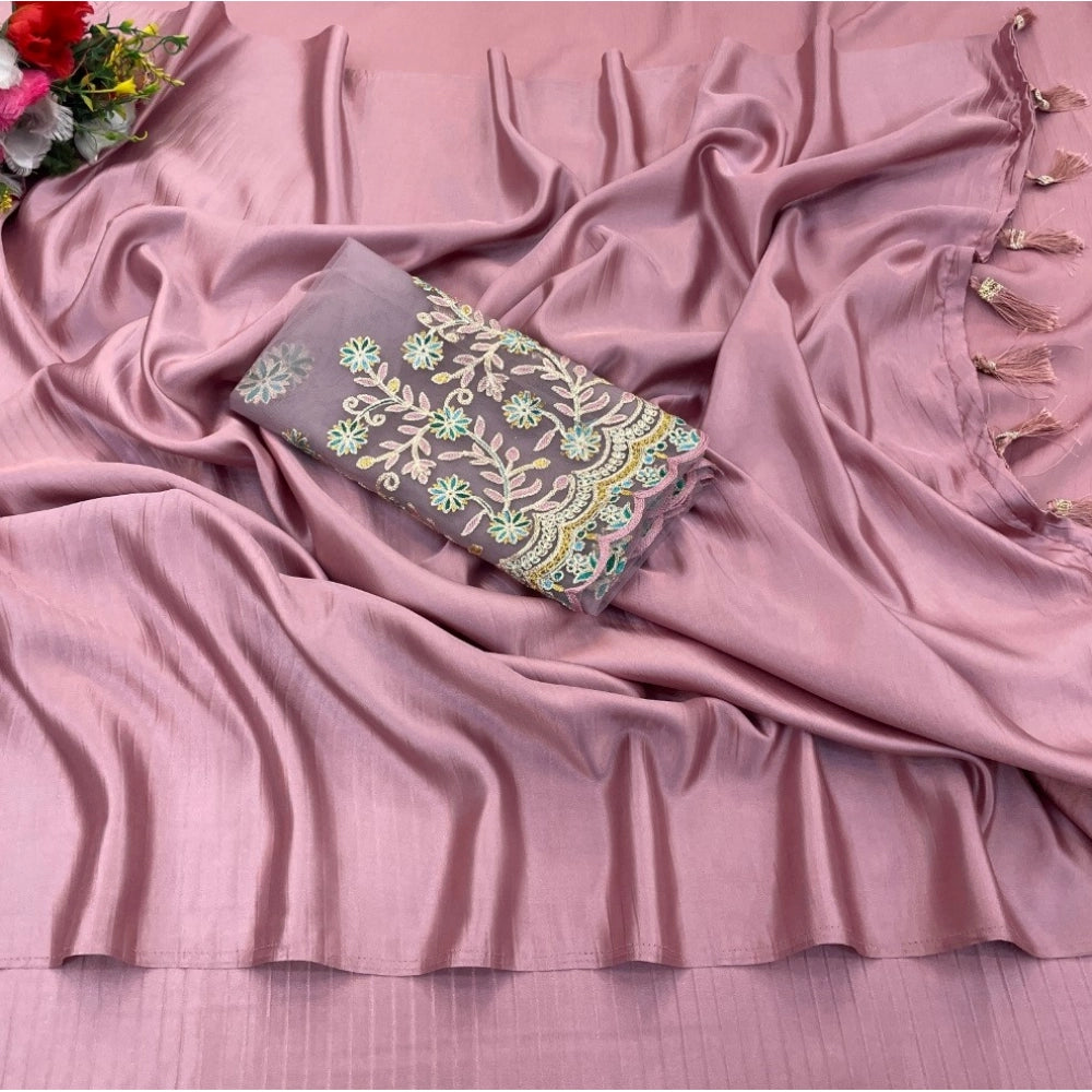Ranili Satin Solid Saree With Unstitched Blouse