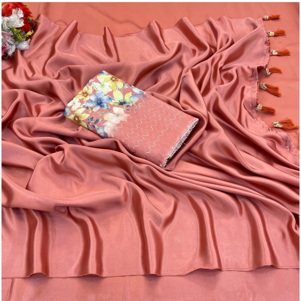 Ranili Satin Solid Saree With Unstitched Blouse