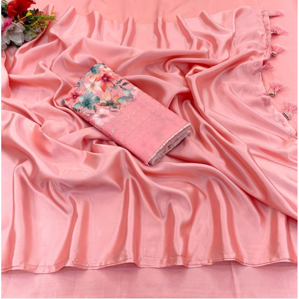 Ranili Satin Solid Saree With Unstitched Blouse