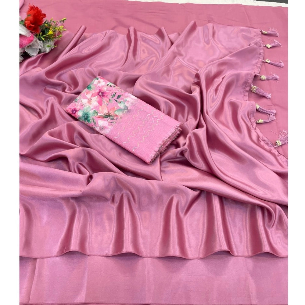 Ranili Satin Solid Saree With Unstitched Blouse