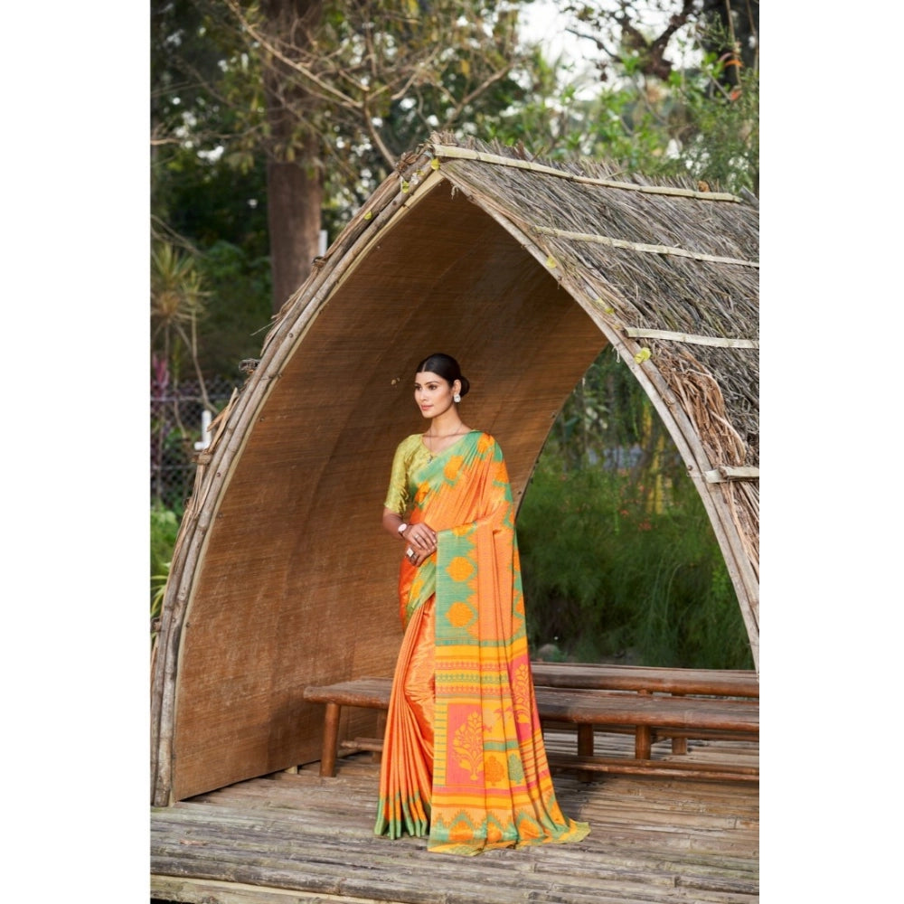 Ranili Crepe Printed Saree With Unstitched Blouse