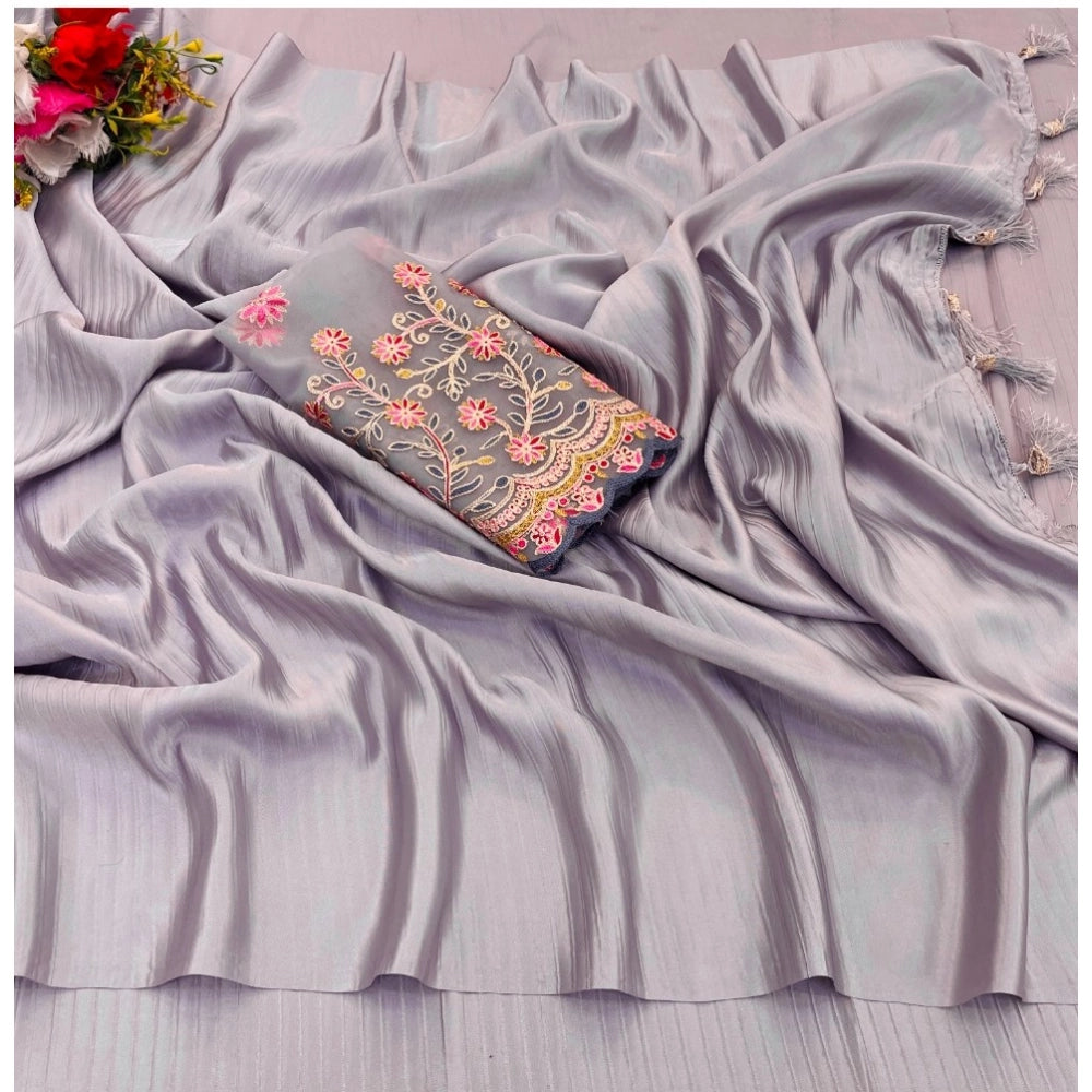 Ranili Satin Solid Saree With Unstitched Blouse