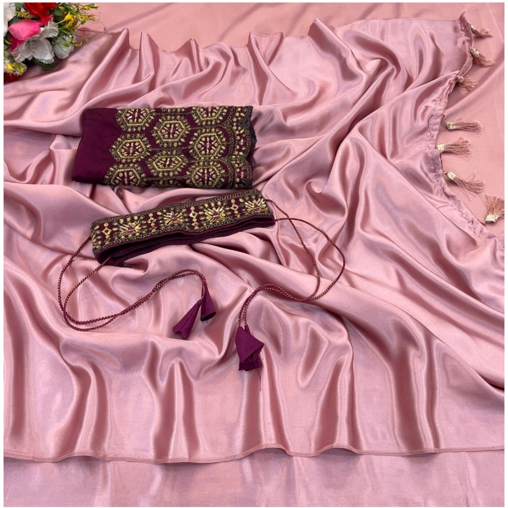 Ranili Satin Solid Saree With Unstitched Blouse