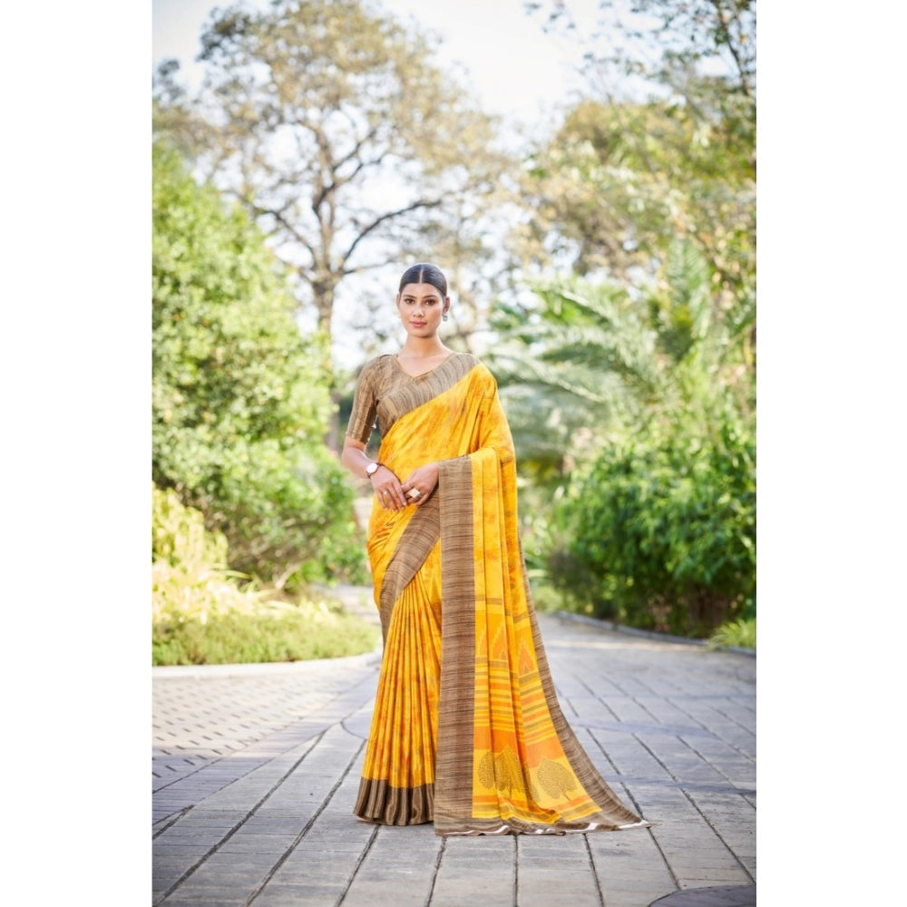 Ranili Crepe Printed Saree With Unstitched Blouse