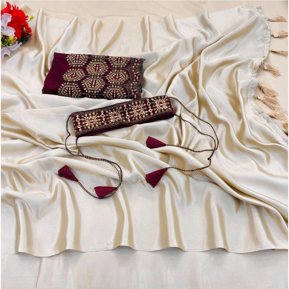 Ranili Satin Solid Saree With Unstitched Blouse