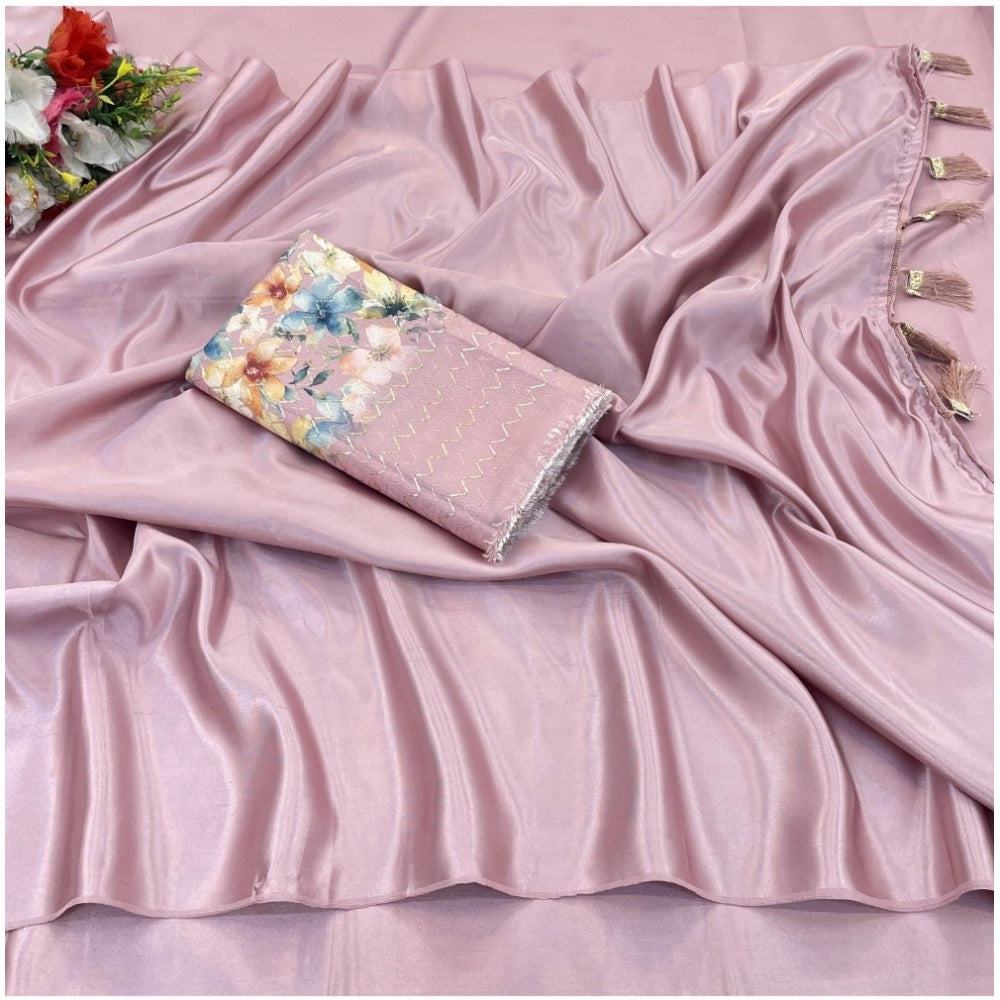 Ranili Satin Solid Saree With Unstitched Blouse