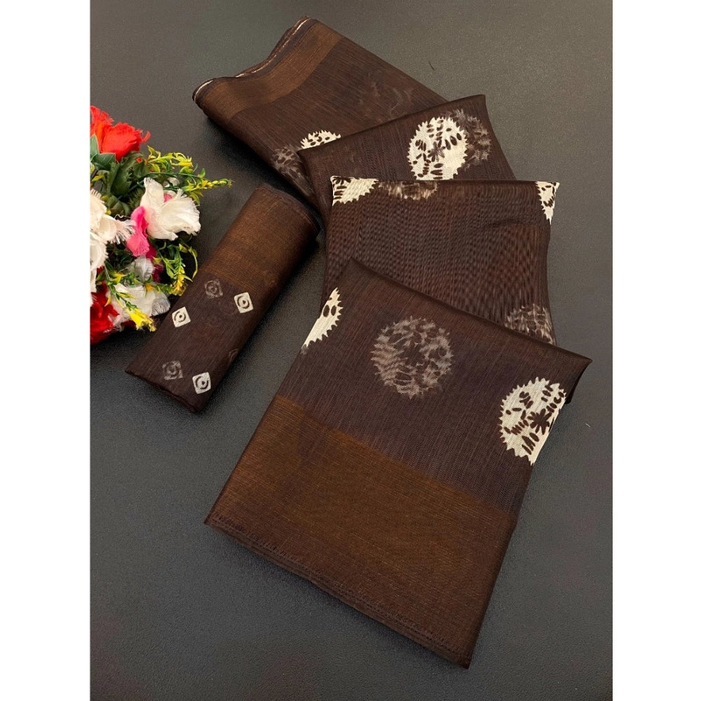 Ranili Cotton Blend Printed Saree With Unstitched Blouse