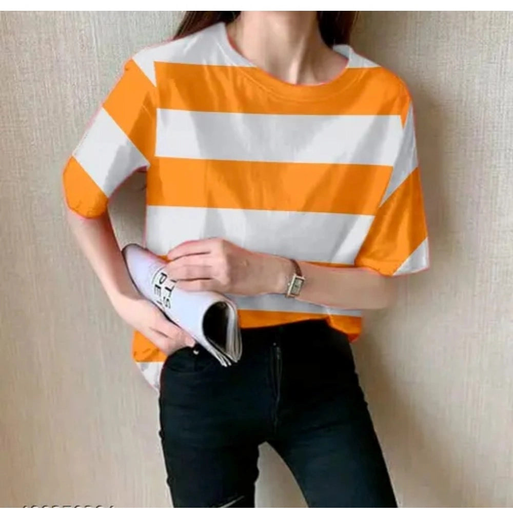 Ranili Lycra Striped Round Neck Short Sleeve T-shirt