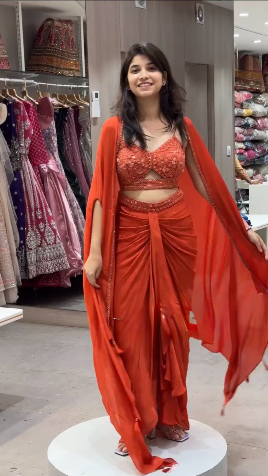 Chic Ready-to-Wear Dhoti Style with Shrug & Unstitched Choli