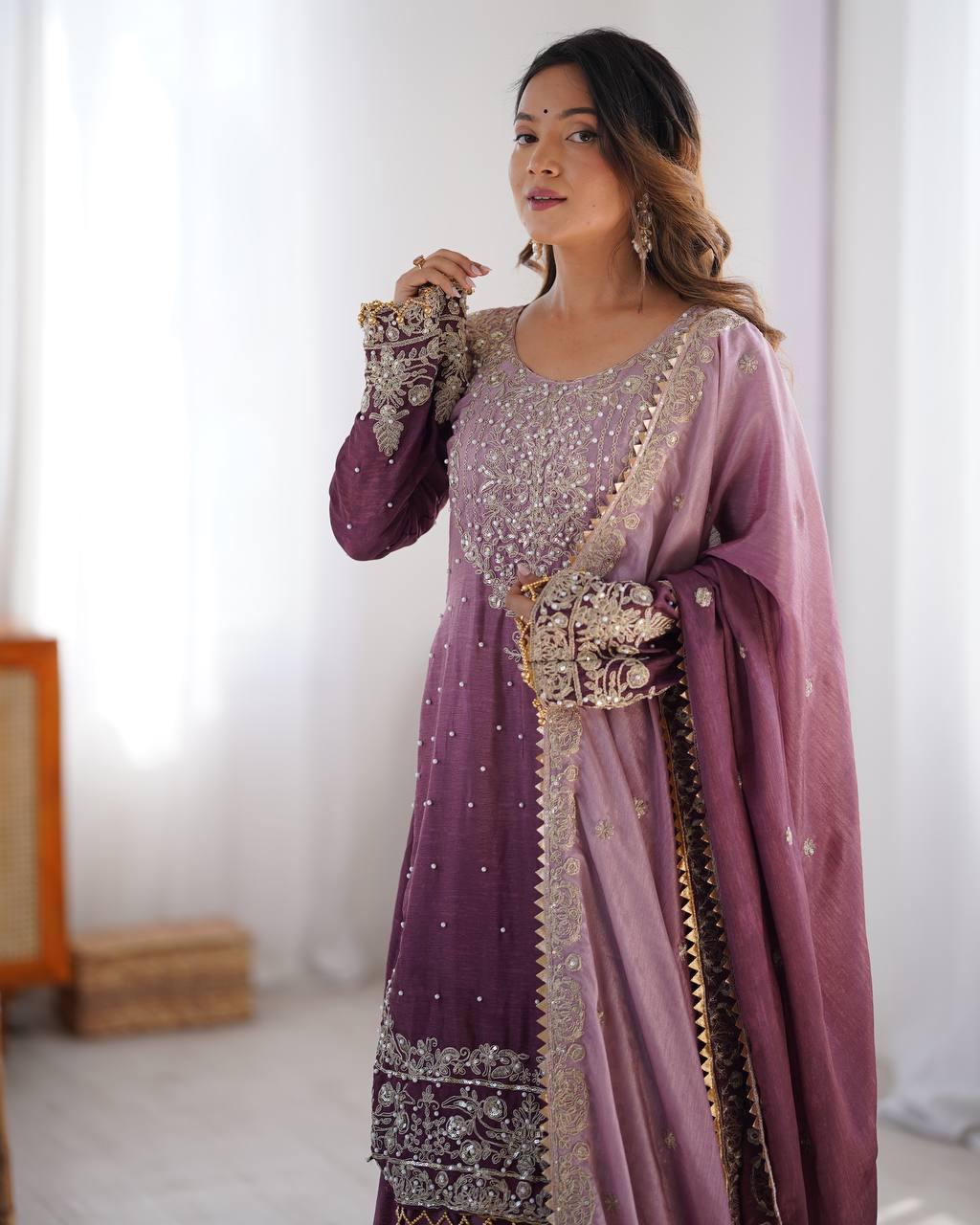 Designer Full Stitched Sharara Suit