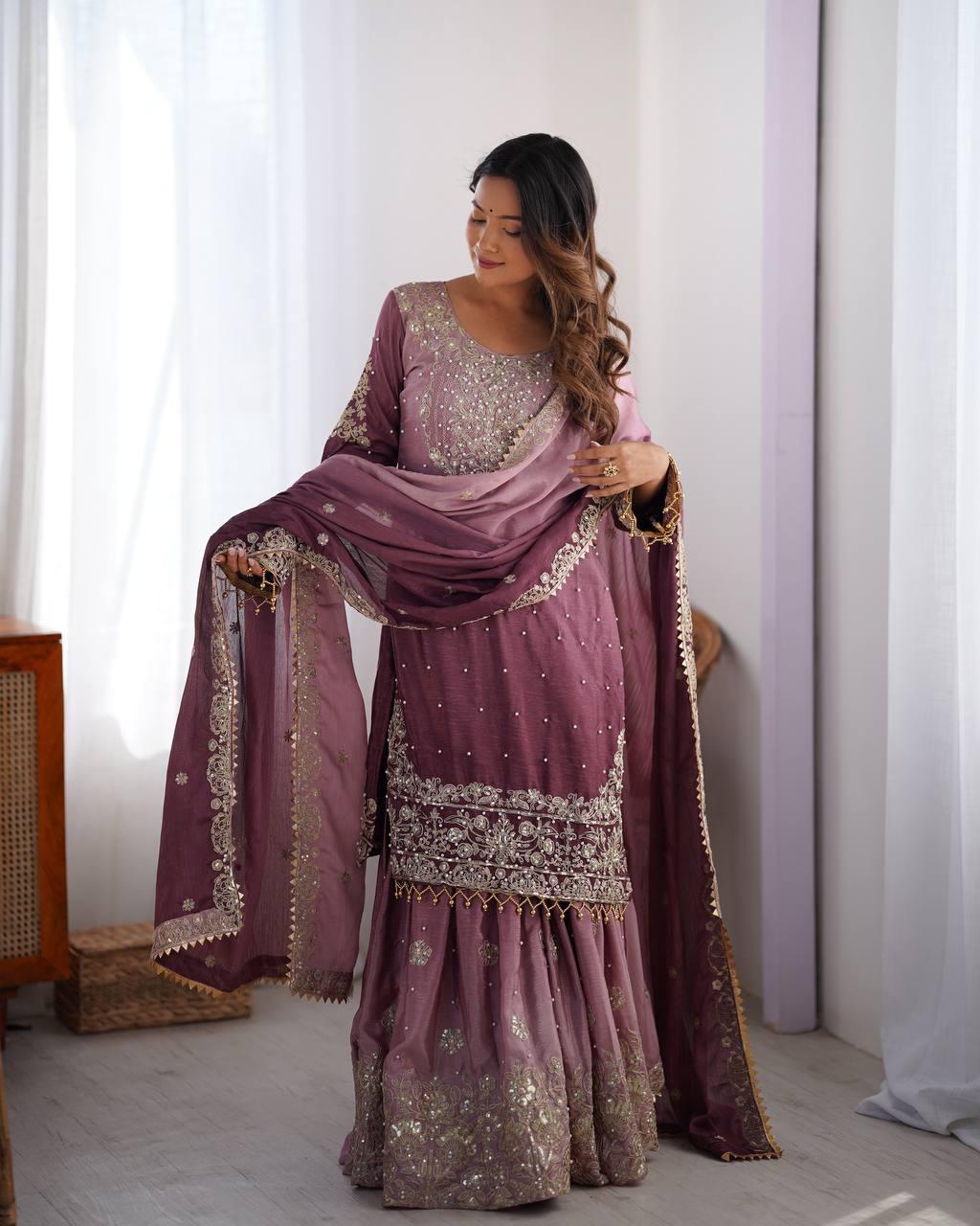 Designer Full Stitched Sharara Suit