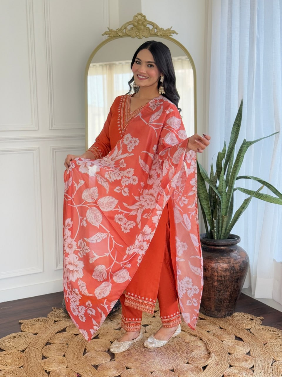 Ranili Embroidered Kurta with Pant & Dupatta