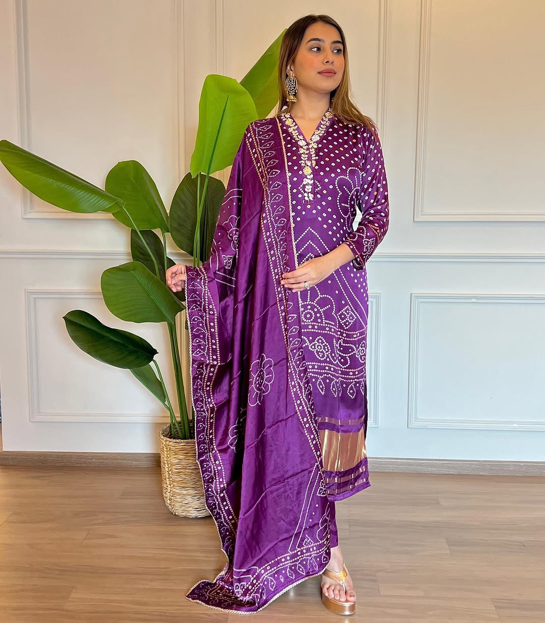 Chanderi Cotton Suit Set with Pant and Dupatta