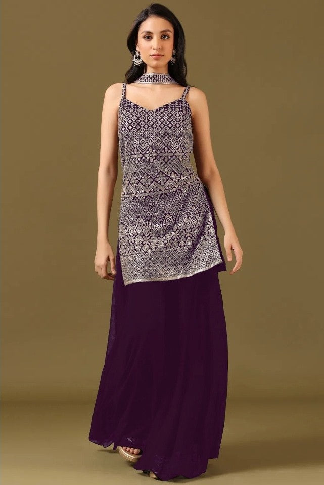 Readymade Sharara Suit With Embroidery Work