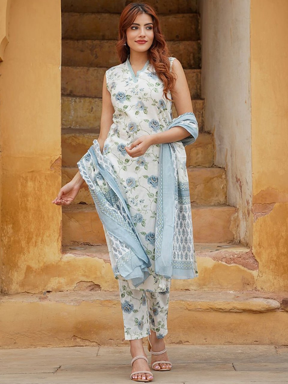 Ranili Cotton Printed Kurti with Pant & Dupatta Set