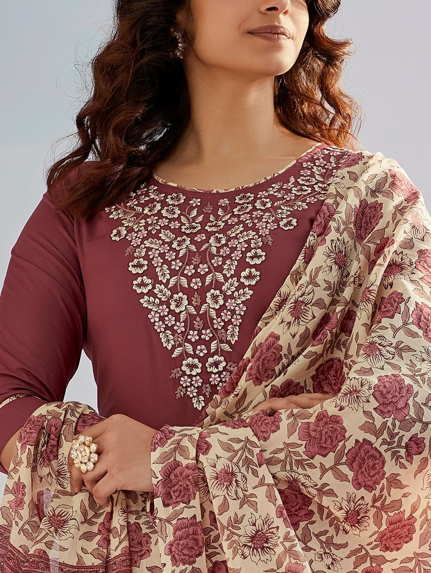 Ranili Chanderi Cotton Kurta Set with Pant & Dupatta