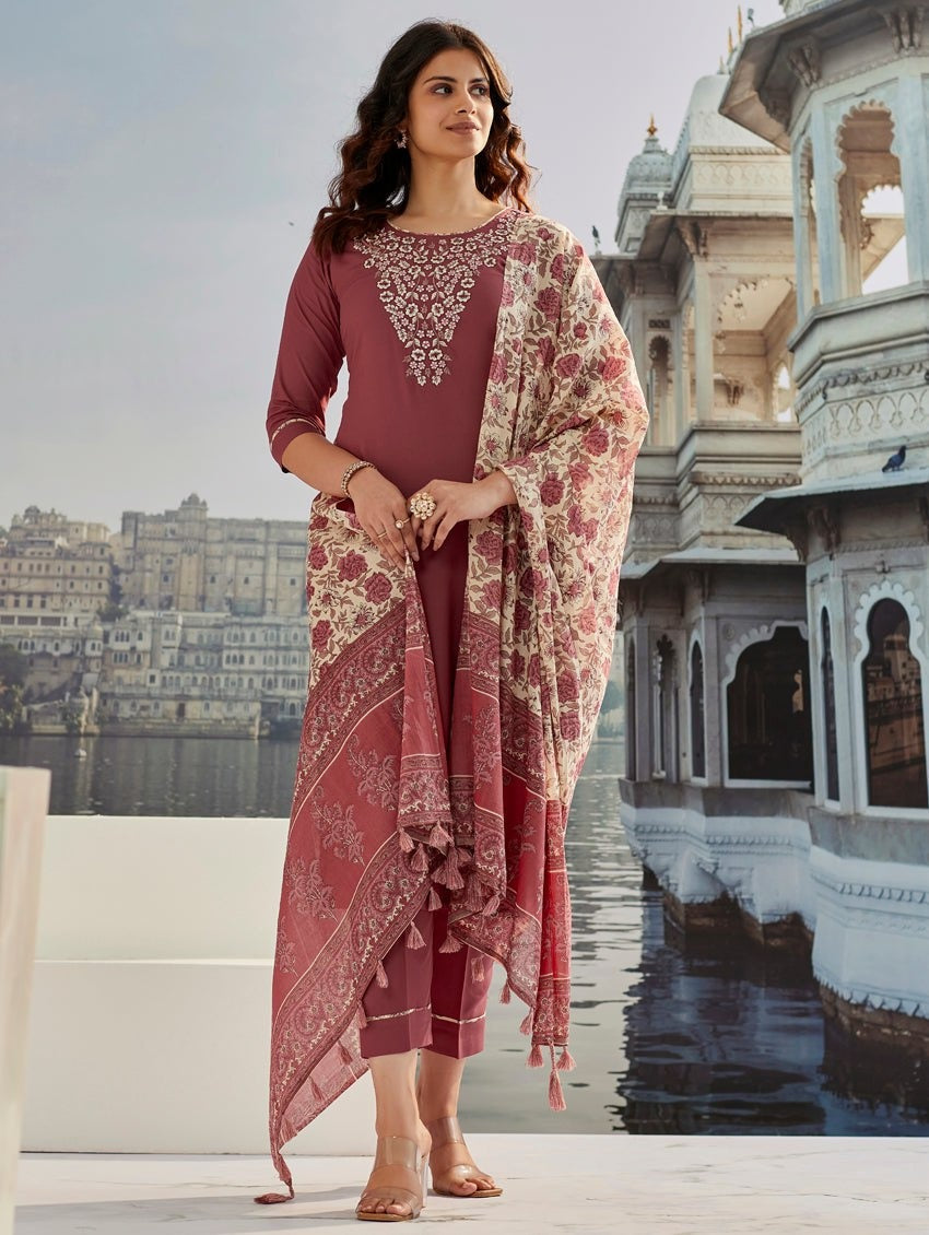 Ranili Chanderi Cotton Kurta Set with Pant & Dupatta